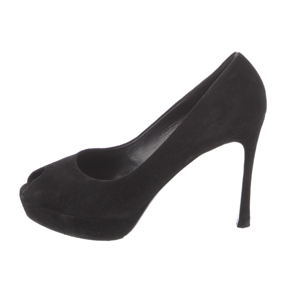 Yves Saint Laurent Black Suede Peep-Toe Pumps – Size EU 40